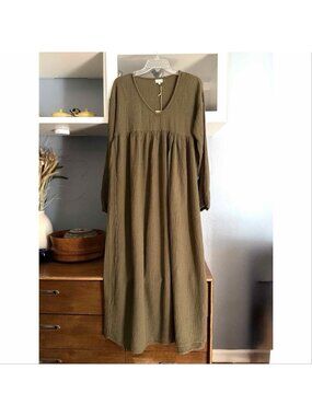 The Simple Folk The Meadow Maxi Dress Olive Green Organic Cotton Gauze